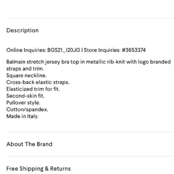 BALMAIN*Metallic Ribbed Gold Sportsbra**$270 - Picture 5 of 5
